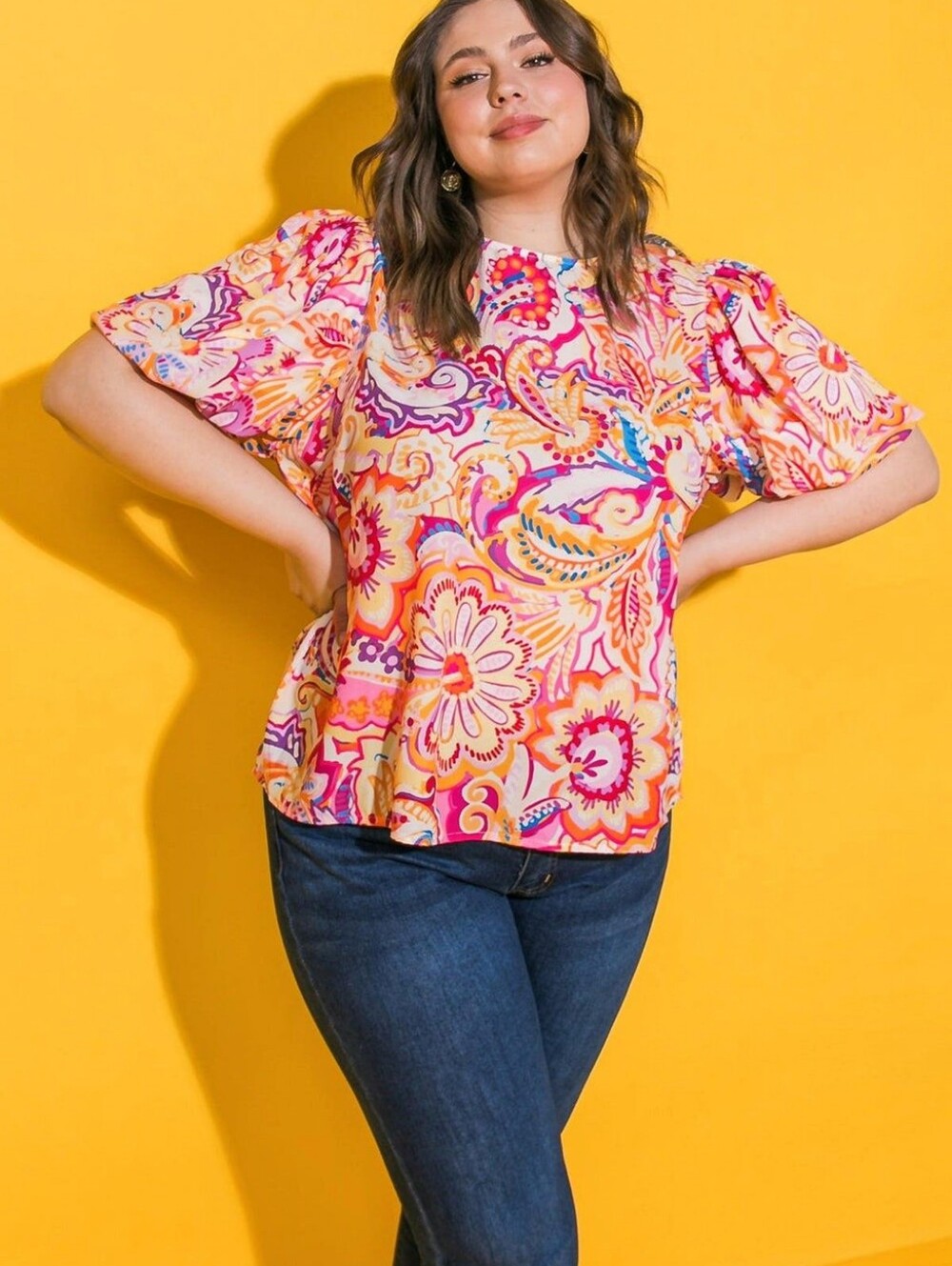 Paisley Short Sleeve Pink Blouse